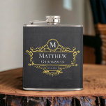 Stylish Black and Gold Vintage Groomsman Hip Flask<br><div class="desc">This stylish black and gold vintage groomsman flask design features typographic initial,  name and date for a minimalistic feel that can be easily personalised.</div>