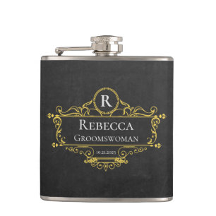 Stylish Black and Gold Vintage Groomswoman Hip Flask