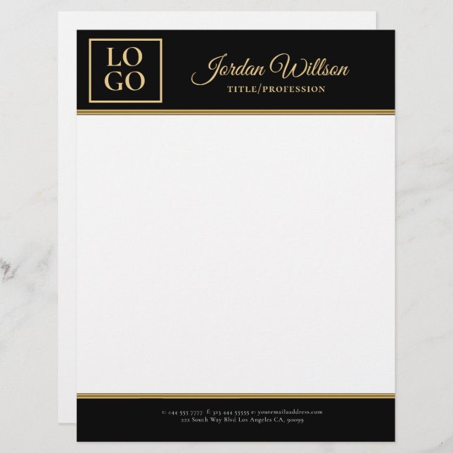 Stylish Black And Golden Background Custom Letterhead (Front/Back)