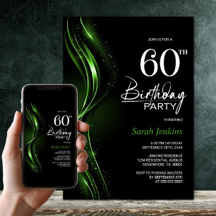 Stylish Black and Green 60th Birthday Party Invitation