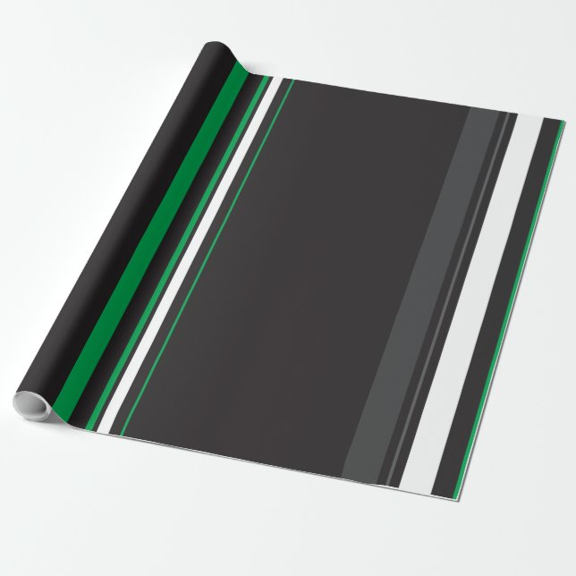 Stylish Black and Green Clean Flat Lines Wrapping Paper (Unrolled)