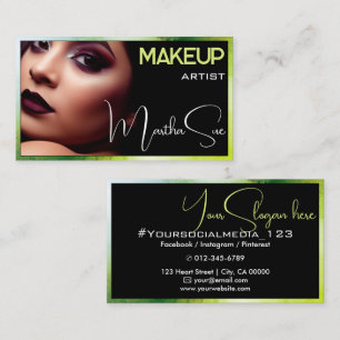 Stylish Black and Green Marbled Beauty Photo Image Business Card