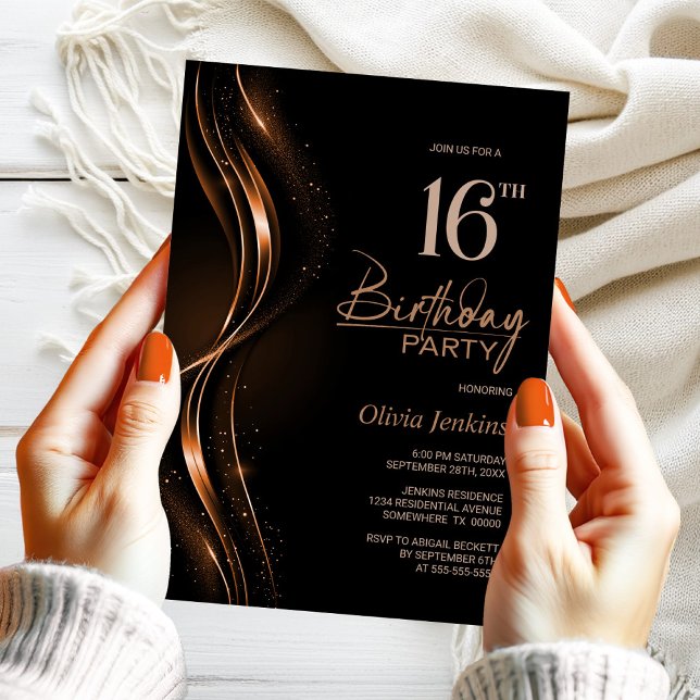 Stylish Black and Orange 16th Birthday Party Invitation (Creator Uploaded)