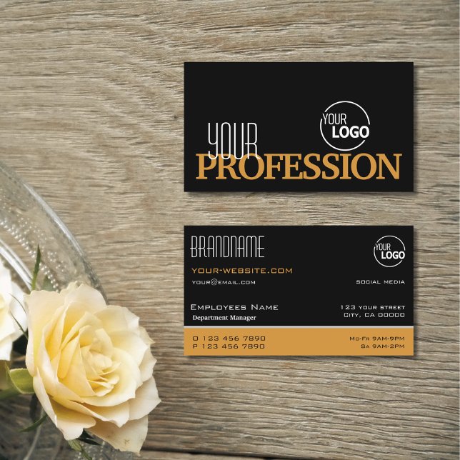 Stylish Black and Orange Simple Modern with Logo Business Card (Creator Uploaded)