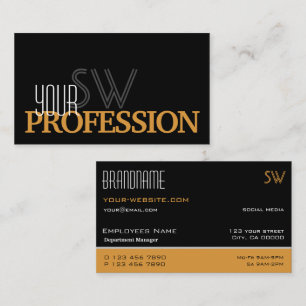Stylish Black and Orange Simple with Monogram Business Card