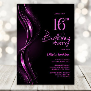 Stylish Black and Pink 16th Birthday Party Invitation
