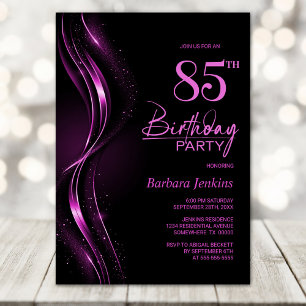 Stylish Black and Pink 85th Birthday Party Invitation