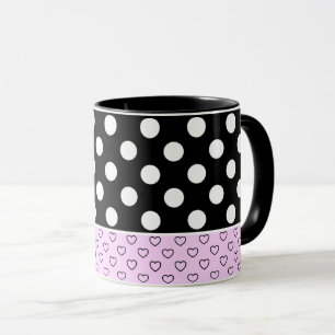 Stylish Black And Pink Coffee Mug Big White Dots