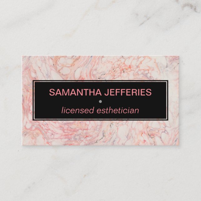 Stylish Black and Pink Marble Feminine Modern Business Card (Front)