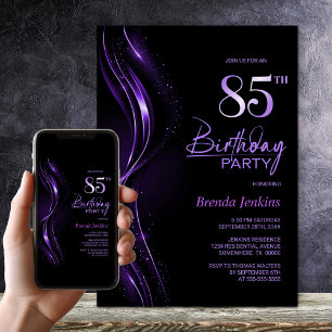 Stylish Black and Purple 85th Birthday Party Invitation