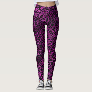 Stylish Black and Purple Foil Wild Leopard Spots Leggings