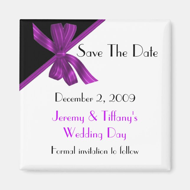 Stylish Black and Purple Save the Date Magnet (Front)