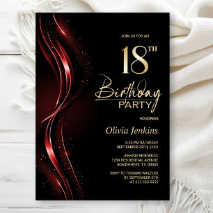 Stylish Black and Red 18th Birthday Party Invitation