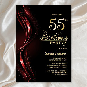 Stylish Black and Red 55th Birthday Party Invitation