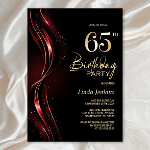 Stylish Black and Red 65th Birthday Party Invitation