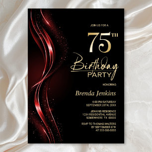 Stylish Black and Red 75th Birthday Party Invitation