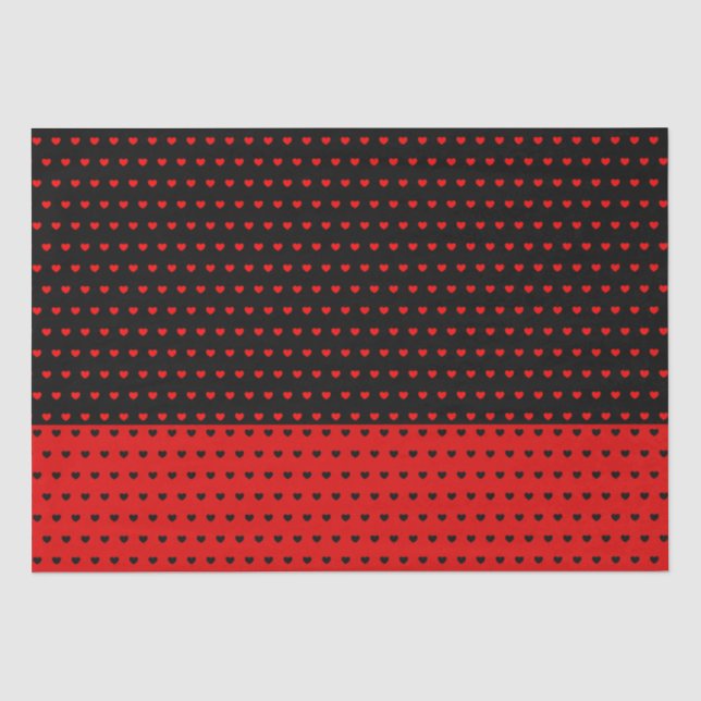 Stylish Black And Red Colours With Hearts Pattern Tissue Paper (Front)