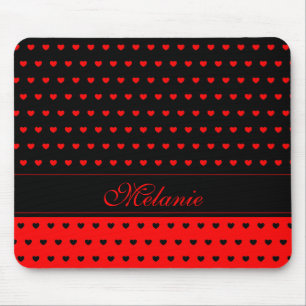 Stylish Black and Red Hearts Pattern Name Template Mouse Mat