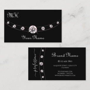 Stylish Black and Rose Gold with Monogram Elegant Business Card