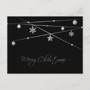 Stylish Black and Silver Christmas Calligraphy Holiday Postcard