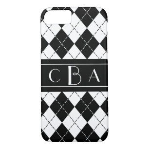 Stylish Black and White Argyle Monogrammed iPhone 8/7 Case