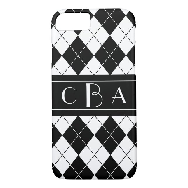 Stylish Black and White Argyle Monogrammed Case-Mate iPhone Case (Back)