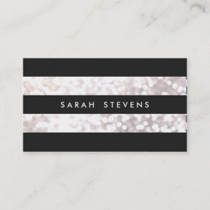 Stylish Black and White Bokeh Striped Modern Business Card