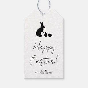 Stylish Black And White Bunny Minimal Happy Easter Gift Tags