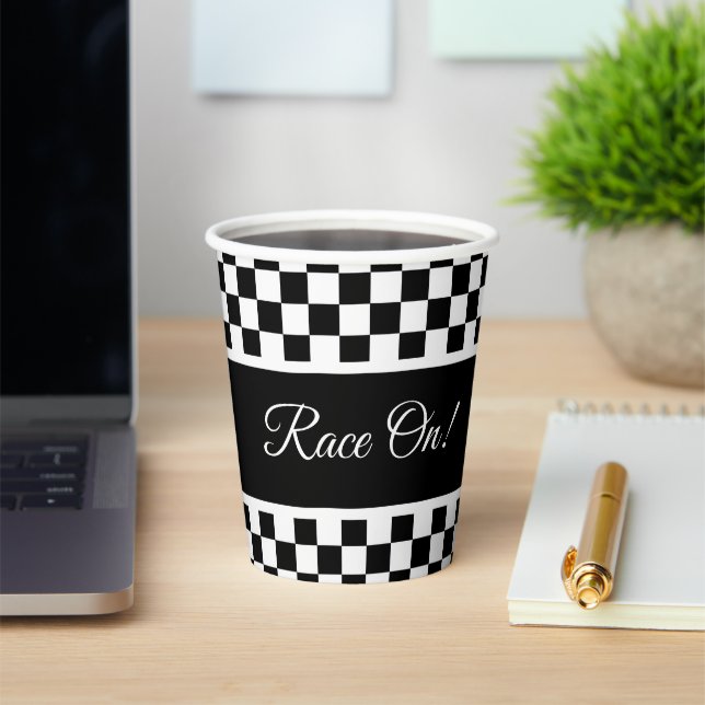 Stylish Black And White Chequered  Paper Cups (Insitu)