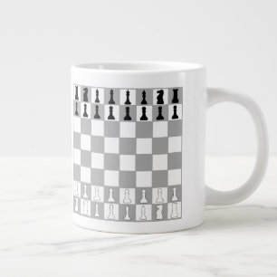 STYLISH BLACK AND WHITE CHESS SET LARGE COFFEE MUG