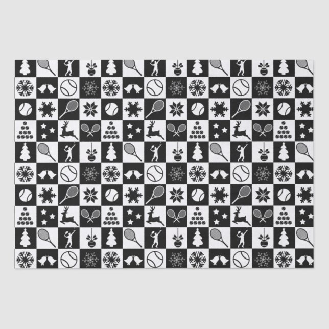 Stylish black and white Christmas tennis  Tissue Paper (Front)