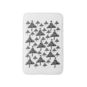 Stylish Black and White Christmas Tree Bath Mat