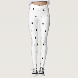 Stylish Black and White Christmas Tree Pattern Leggings