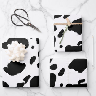 Stylish Black and White Cow Print Pattern Wrapping Paper Sheet