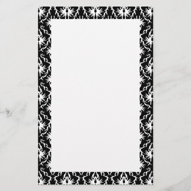 Stylish Black and White Damask Pattern. Stationery (Front)