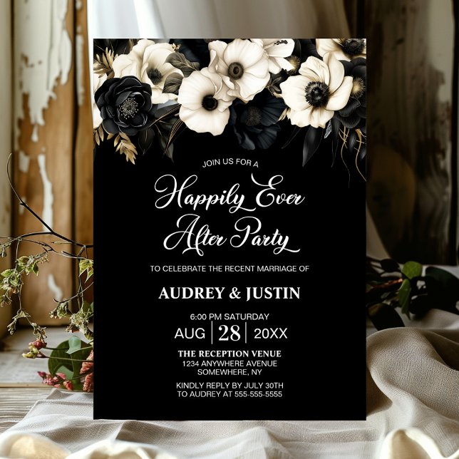 Stylish Black and White Floral Wedding After Party Invitation (Creator Uploaded)