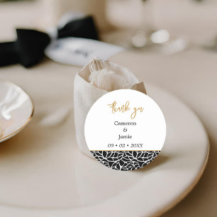 Stylish Black and White Foliage Thank You Classic Round Sticker