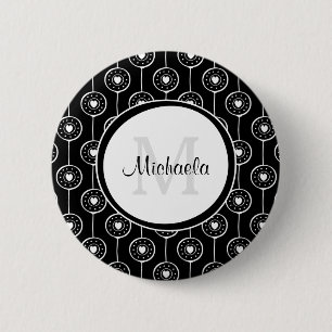Stylish Black and White Hearts Monogram With Name 6 Cm Round Badge