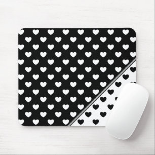 Stylish Black And White Hearts Pattern Mouse Mat
