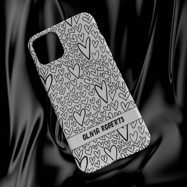Stylish Black and White Hearts Pattern Personalise Case-Mate iPhone Case (Creator Uploaded)