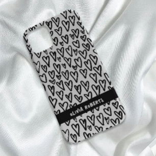 Stylish Black and White Hearts Pattern Personalize Case-Mate iPhone 14 Case