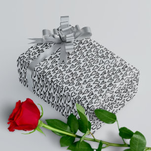 Stylish Black and White Hearts Pattern  Wrapping Paper