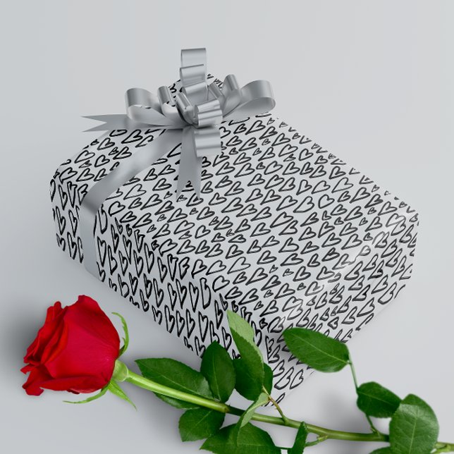 Stylish Black and White Hearts Pattern  Wrapping Paper (Creator Uploaded)