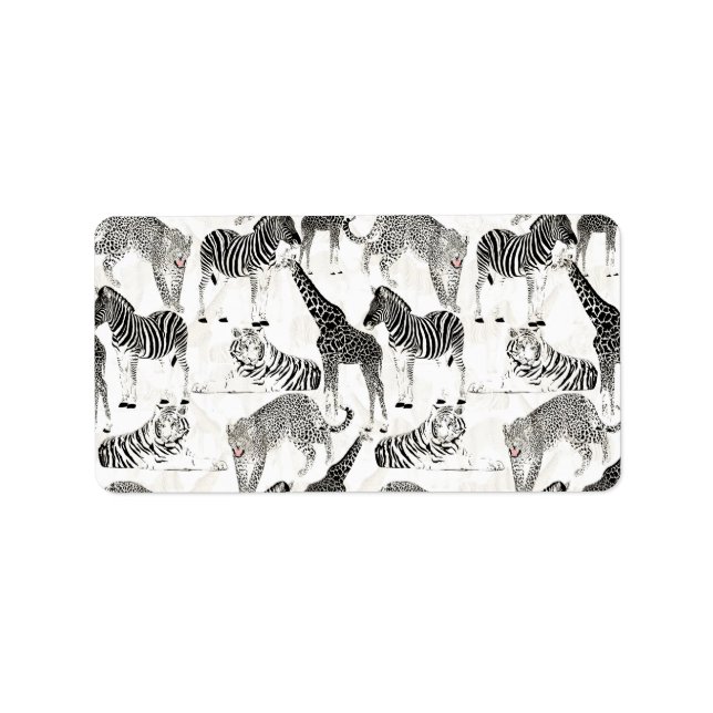 Stylish Black and White Jungle Animals Pattern Label (Front)