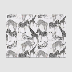 Stylish Black and White Jungle Animals Pattern Tissue Paper