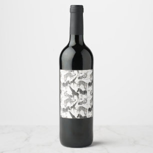 Stylish Black and White Jungle Animals Pattern Wine Label