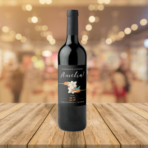 Stylish Black And White Lily Retro Retire Floral Wine Label