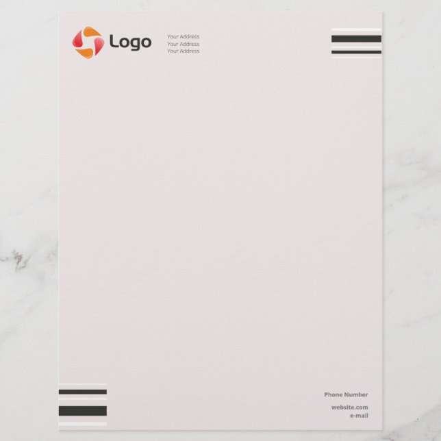 Stylish Black and White Minimal Squared Lines Custom Letterhead (Front)