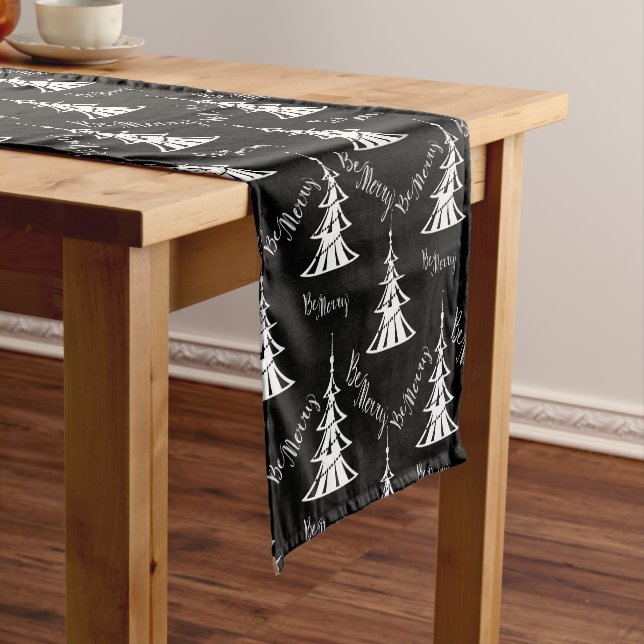 Stylish Black and White Modern Christmas Short Table Runner (In Situ)