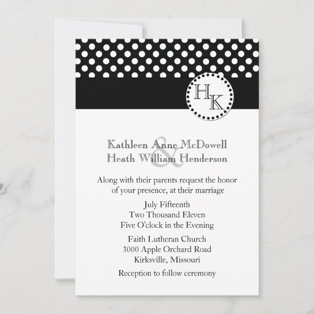 Stylish Black and White Monogram Wedding Invitation (Front)